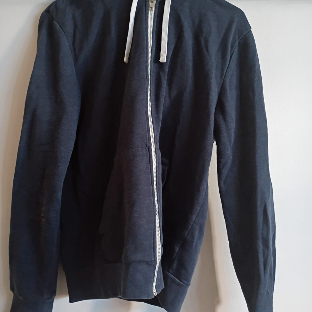Divided Men's Navy Zip-Up Hoodie with White Drawstrings